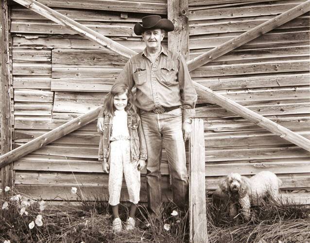 BUD MALLOY, RETIRED LIMESTONE QUARRYMAN AND DAUGHTER, CADOMIN