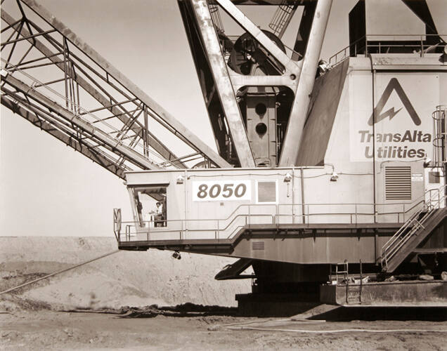 ED FORTIER, DRAGLINE OPERATOR AND DOUG MOGER, DRAGLINE OILER, HIGHVALE COAL MINE, SEBA BEACH, ALBERTA 1987