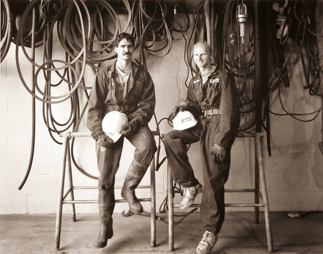 KEVIN WALLACE, PREPARATION PLANT TECHNICIAN AND MORLEY SHAW, TEAM LEADER PREPARATION PLANT, OBED MOUNTAIN COAL MINE, HINTON, 1992