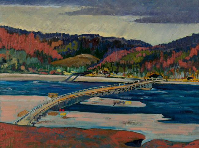 TEMPORARY BRIDGE OVER THE PEACE, TAYLOR FLATS,B.C.