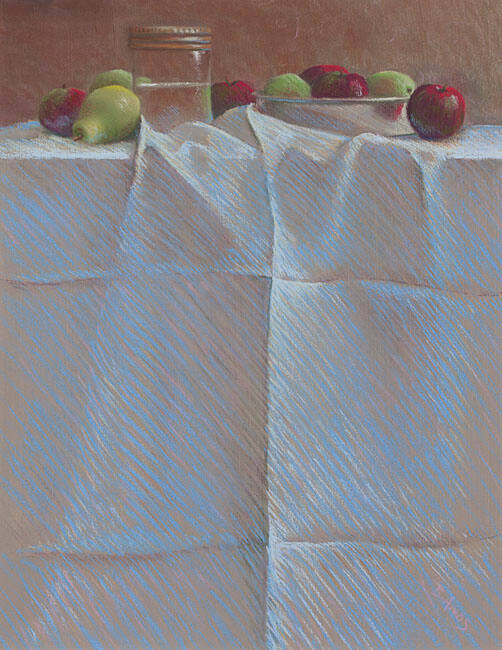 FRUIT JAR ON BLUE CLOTH