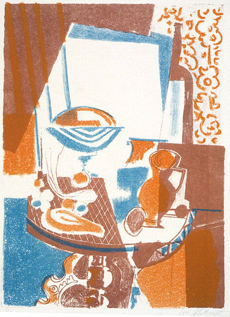 TABLE, ORANGE AND BLUE STILL LIFE