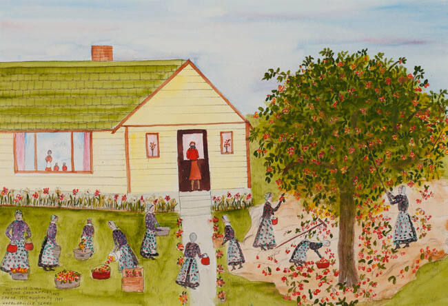 Hutterite Girls Picking Crab Apples