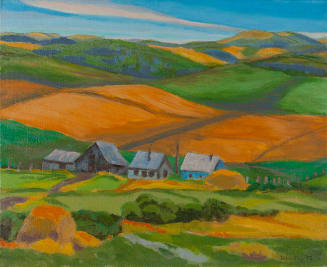 Farm Landscape with Blue House